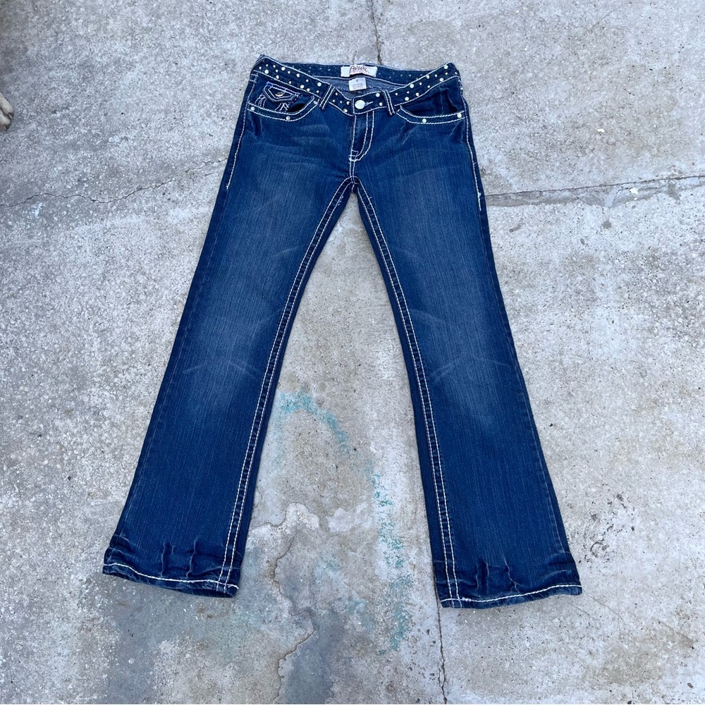 Aviva premium y2k vintage bootcut low rise jeans w/rhinestones darkwash dnm sz11